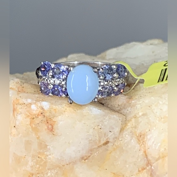 Signed STS 925 Sterling Silver Oval Larimar Blue Gemstone Ring Sz 8h - Picture 11 of 14